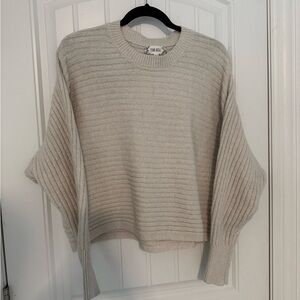 Pink Rose Cream Crew Neck Sweater with Textured Knit
